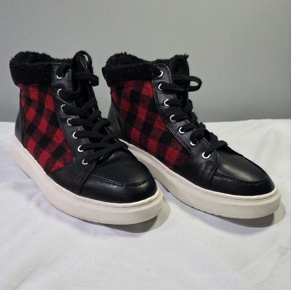 Marc Fisher Shoes - Marc Fisher Fellow Buffalo Plaid High Top Faux Fur Lined Sneakers. 9.5
